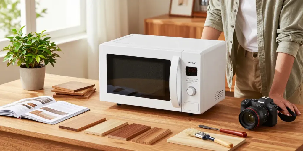 Shashel® microwave device in action for eco-friendly woodworm elimination, showcasing a clean home workspace.